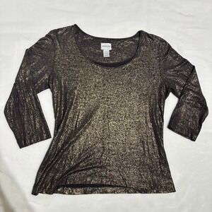 Chico's Womens Brown Gold Sparkle 3/4 Length Sleeve Top Size 1 US MEDIUM 8